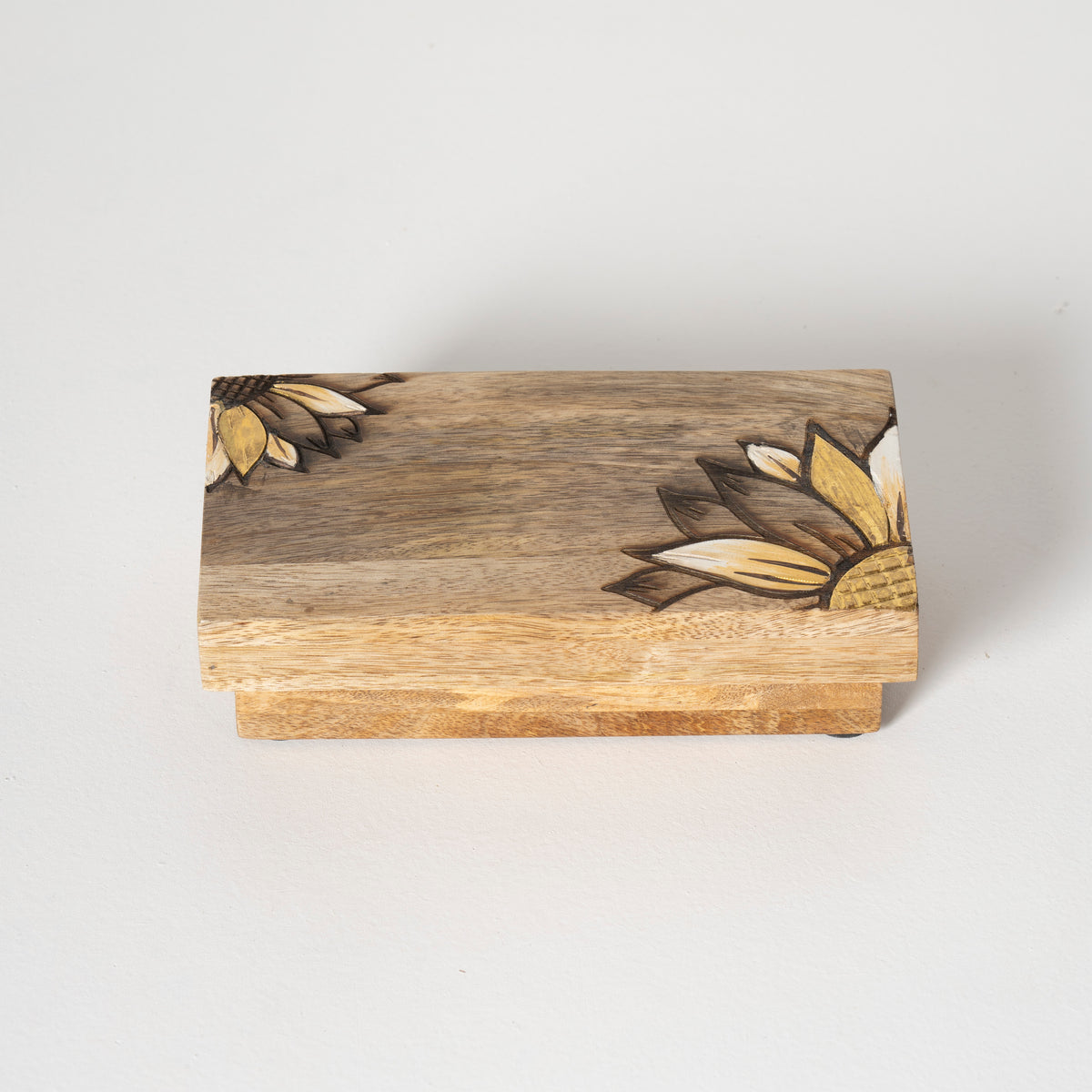 Sunflower Phyographed Burned Wood & Brass Leaf Inlay Storage Box