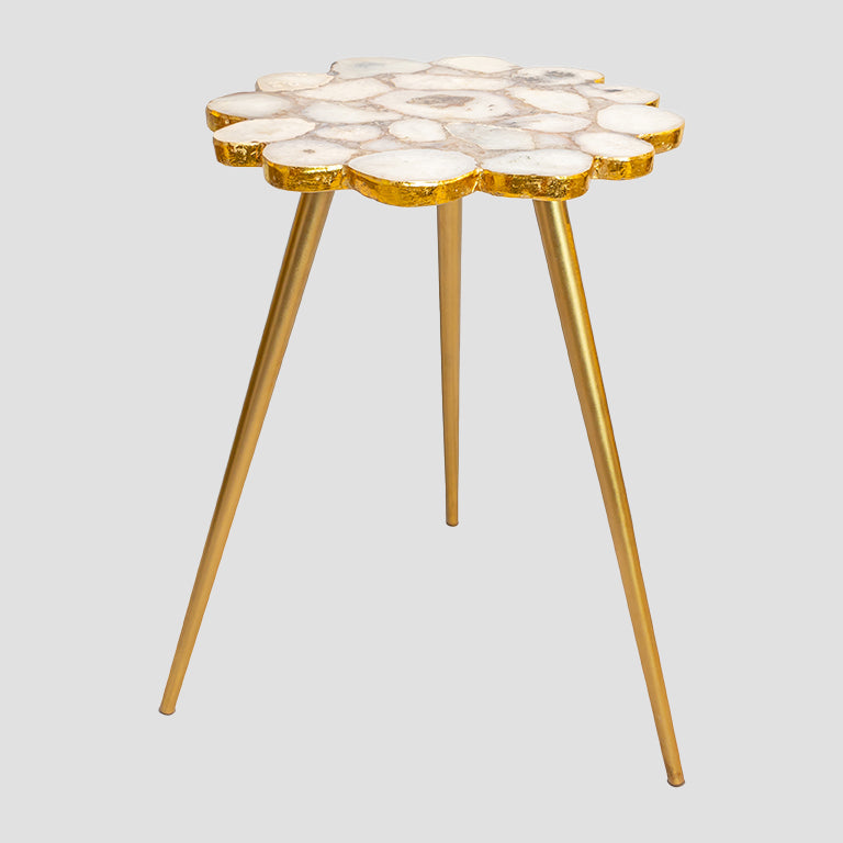 Gold Leaf White Quartz Side Table 496.00 Singapore Furniture Store