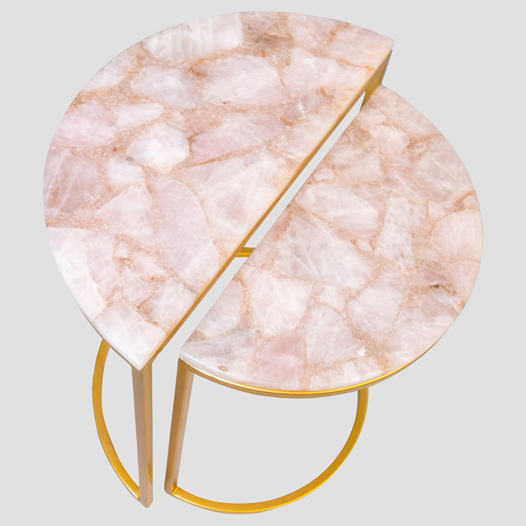 Luxe Rose Quartz Stone with Gold Electroplated Base Nesting Table ...